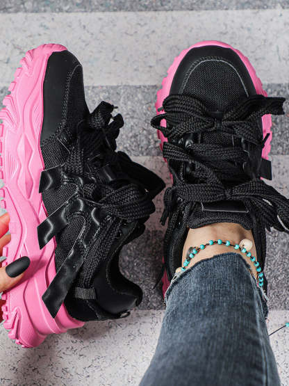 Thick Sole Breathable Mesh Lace-Up Sneakers