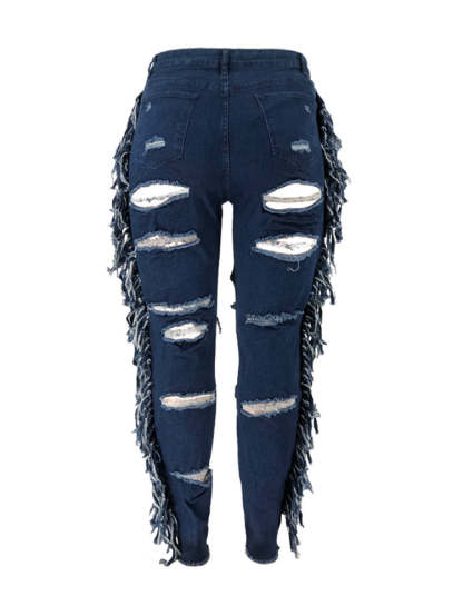 Plus Size Fringe Ripped Cutout Denim Jeans