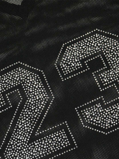 Number Graphic Rhinestone Mesh T-Shirt Dress