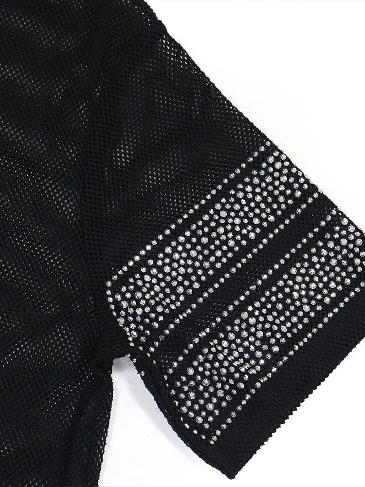 Number Graphic Rhinestone Mesh T-Shirt Dress