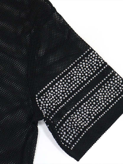 Number Graphic Rhinestone Mesh T-Shirt Dress