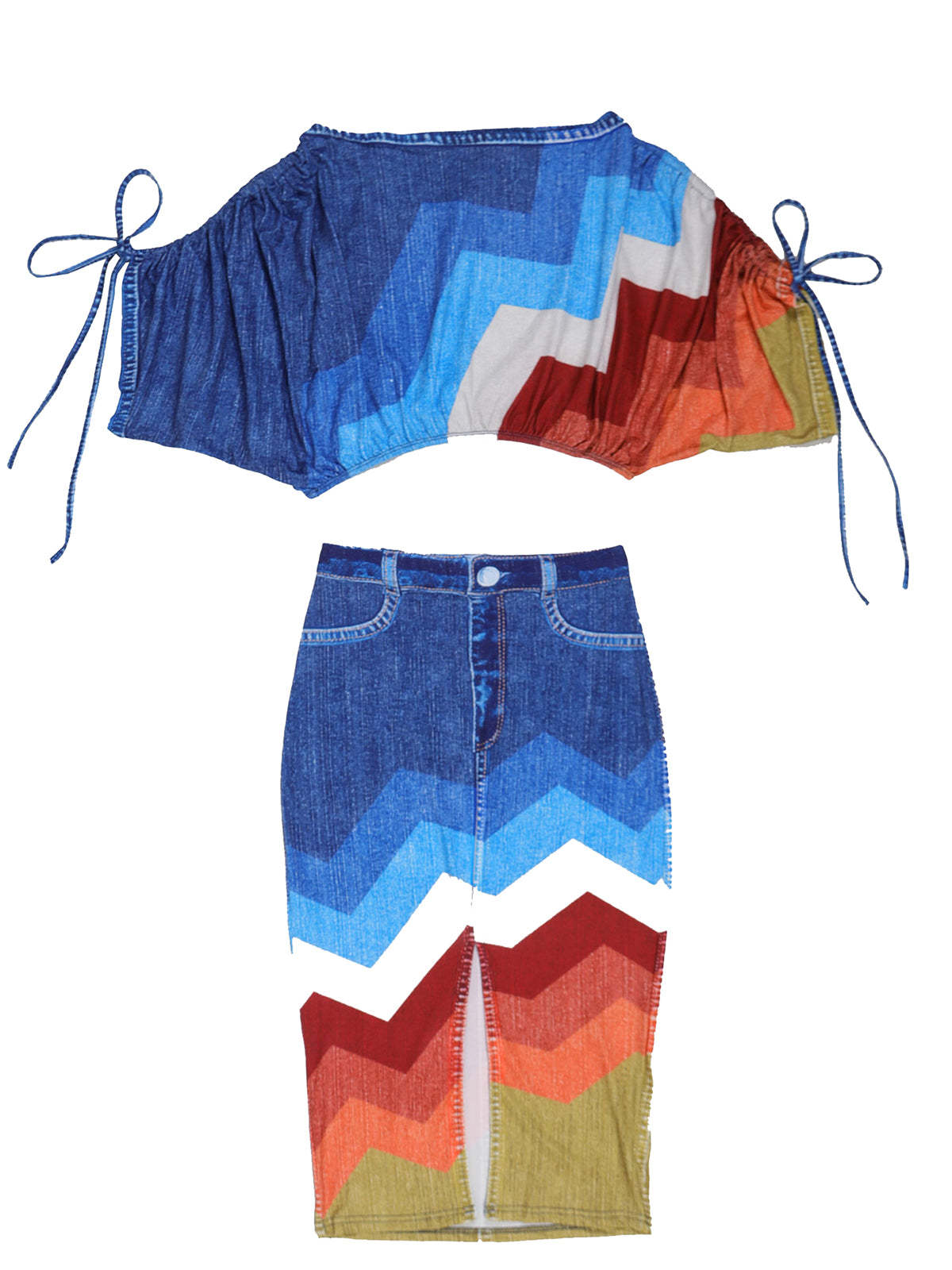 Off Shoulder Colorful Skirt Set