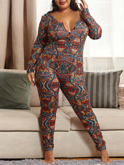 Christmas Print Long Sleeve Jumpsuit