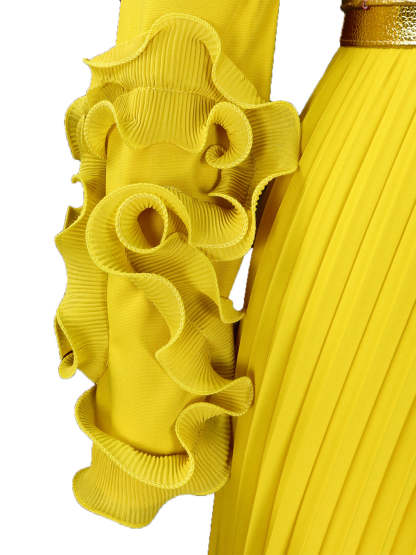 Off-Shoulder Ruffle Pleated Wide Leg Jumpsuit