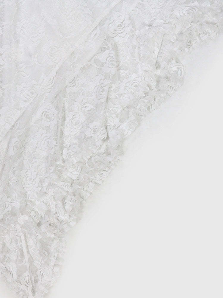 Off Shoulder Lace Asymmetric Ruffle Dress