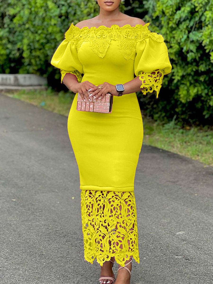 Plus Size Off Shoulder Lace Patchwork Dress
