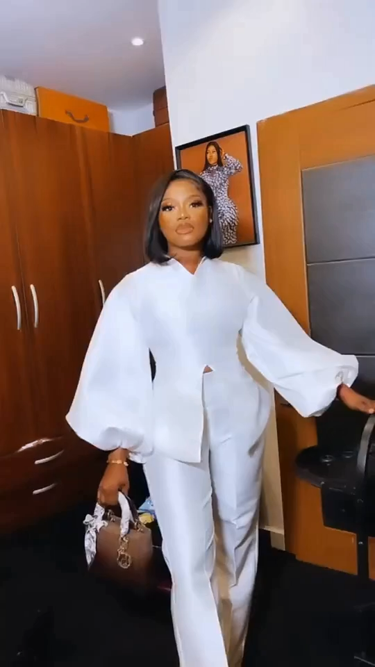 Puff Sleeve Slit Top Pants Set