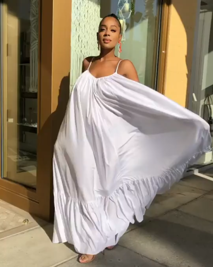 Plus Size Spaghetti Strap Ruffle Beach Maxi Swing Dress
