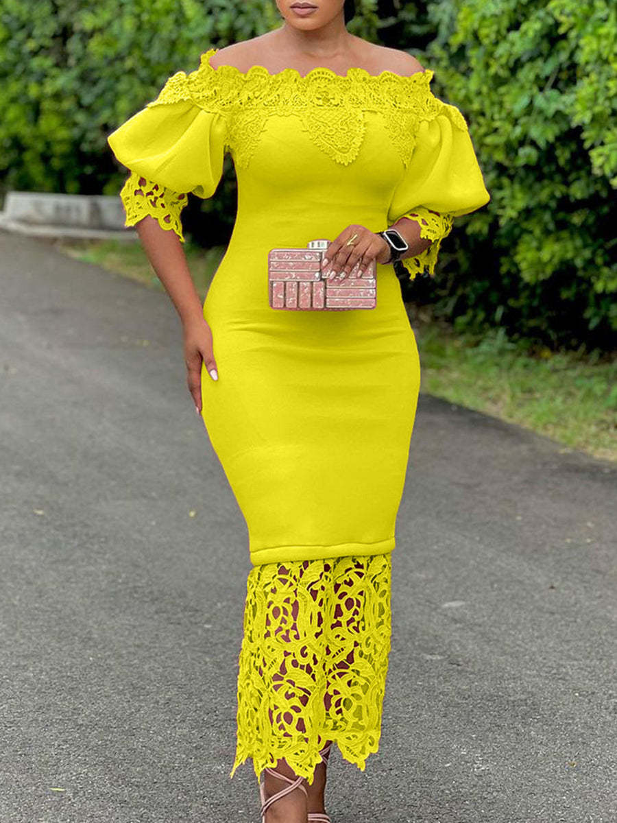 Plus Size Off Shoulder Lace Patchwork Dress