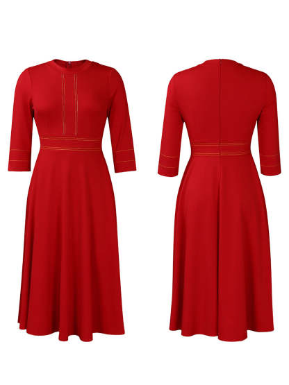 Plus Size Short Sleeve Stand Collar Party Swing Dress