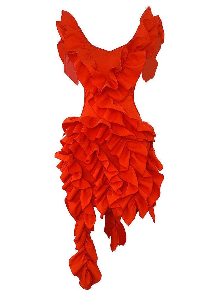 Sleeveless Crimping Backless Asymmetrical Mini Dress