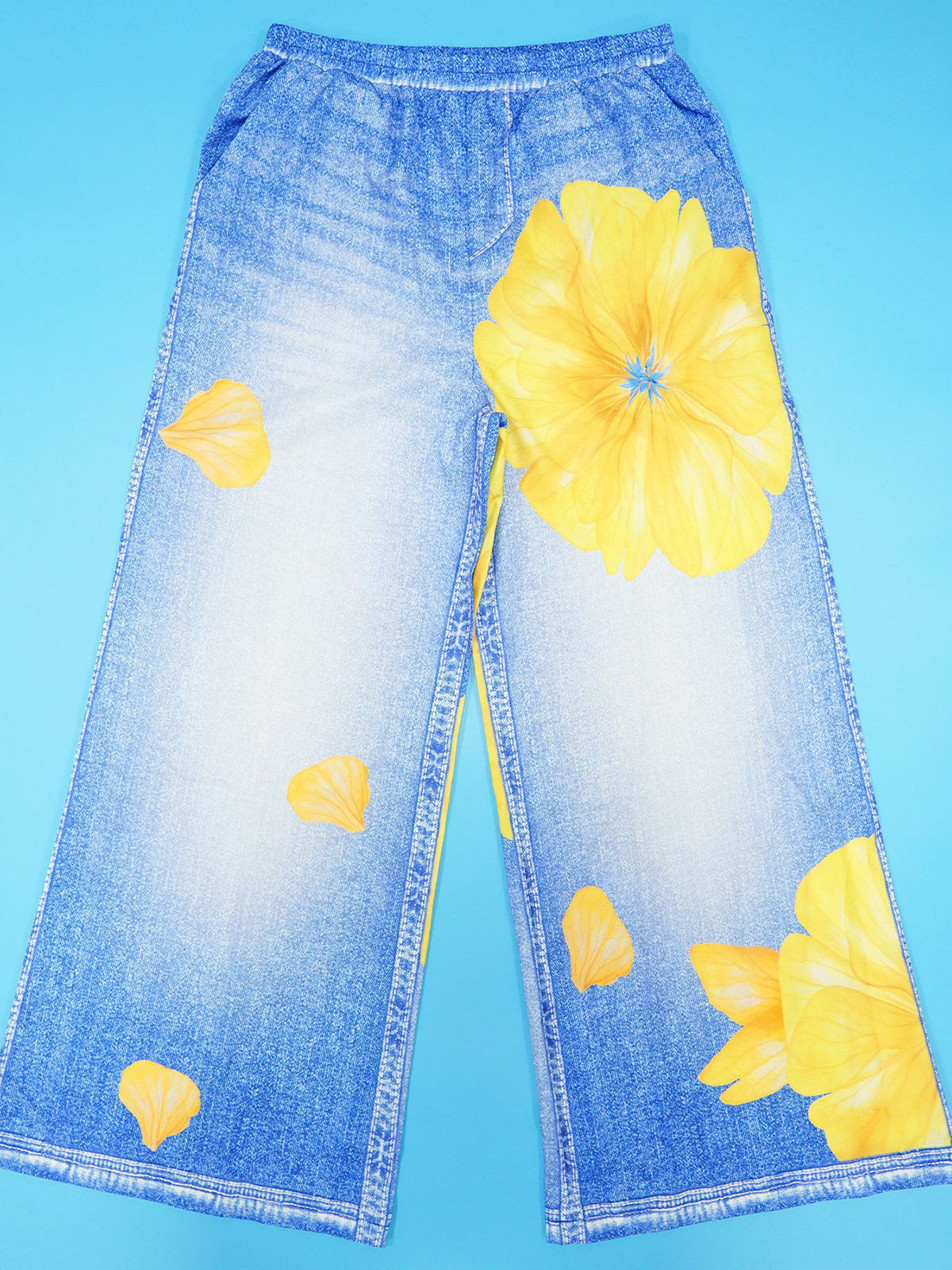 Floral Butterfly Print Wide Leg Jeans