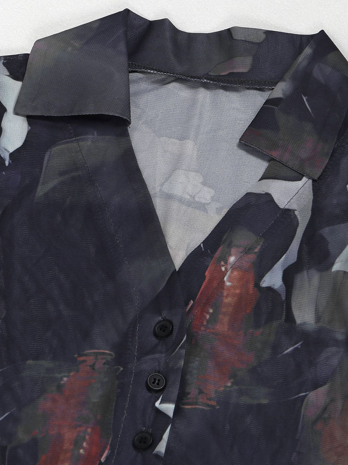 Two Piece Mesh Print Shirt Pants Set