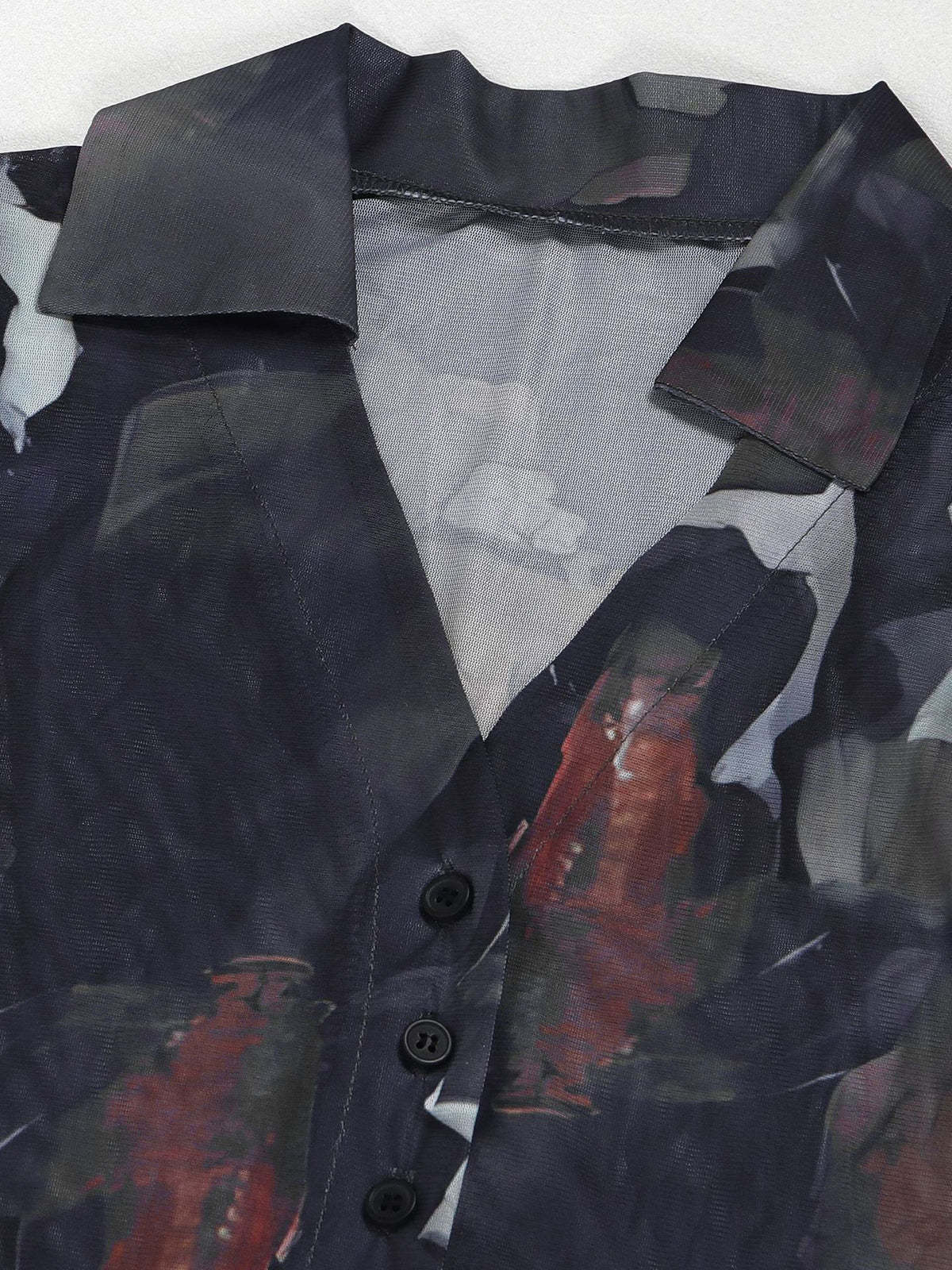 Two Piece Mesh Print Shirt Pants Set