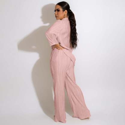 Two Piece Pleated Shirt Wide Leg Pants