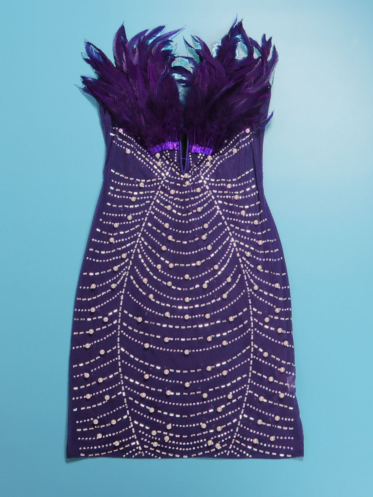 Feather Rhinestone Strapless Mini Dress