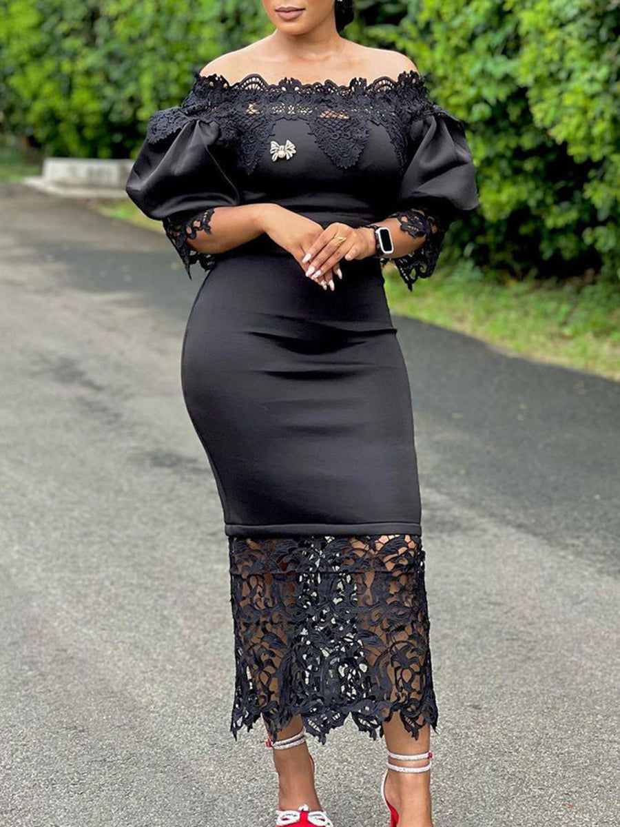 Plus Size Off Shoulder Lace Patchwork Dress