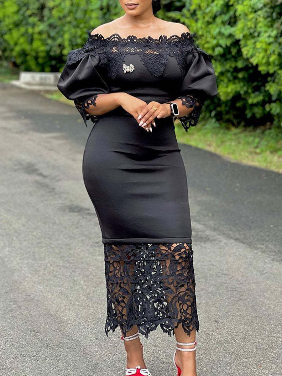 Plus Size Off Shoulder Lace Patchwork Dress