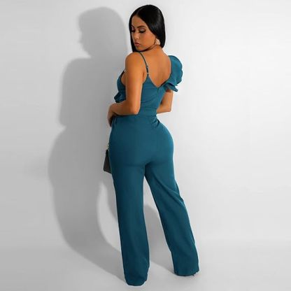 V-Neck Sleeveless Ruffle Backless Wide Leg Jumpsuit