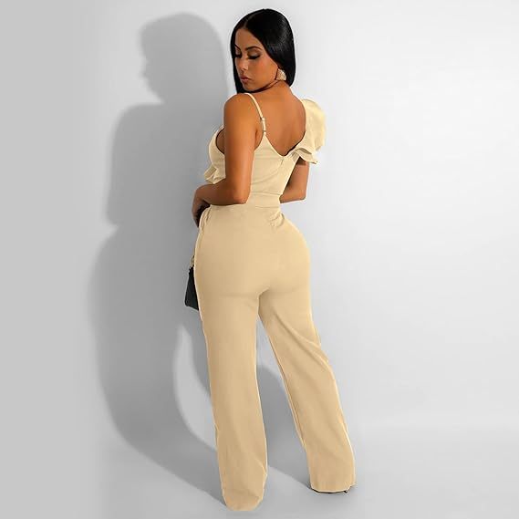 V-Neck Sleeveless Ruffle Backless Wide Leg Jumpsuit