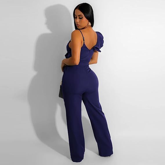 V-Neck Sleeveless Ruffle Backless Wide Leg Jumpsuit
