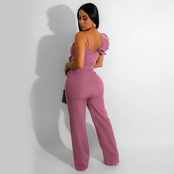 V-Neck Sleeveless Ruffle Backless Wide Leg Jumpsuit