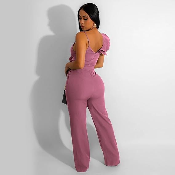 V-Neck Sleeveless Ruffle Backless Wide Leg Jumpsuit