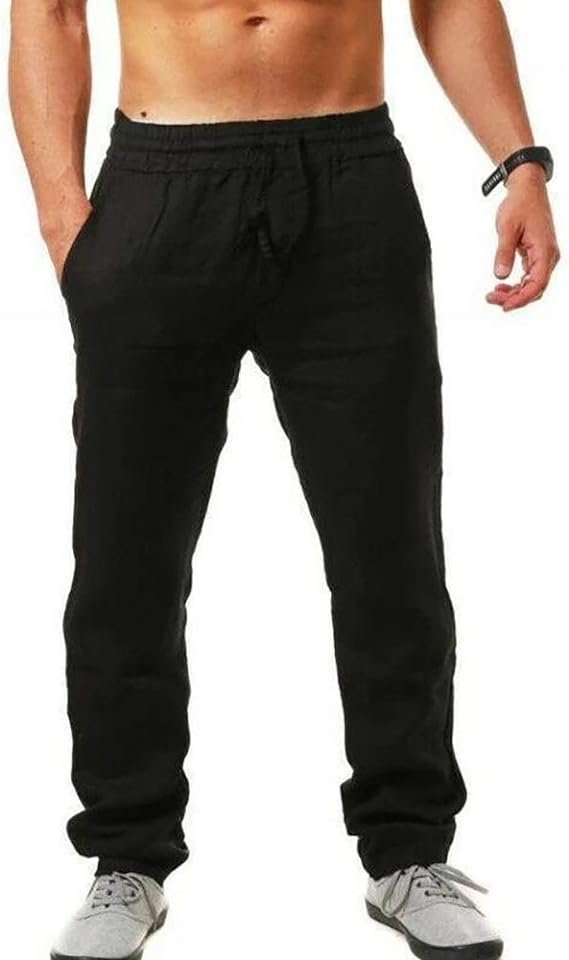 Mens Linen Drawstring Casual Pants