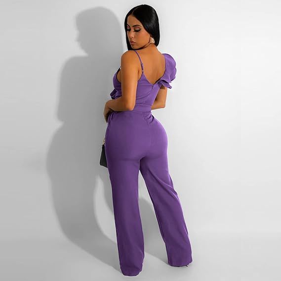 V-Neck Sleeveless Ruffle Backless Wide Leg Jumpsuit