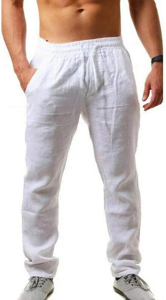Mens Linen Drawstring Casual Pants