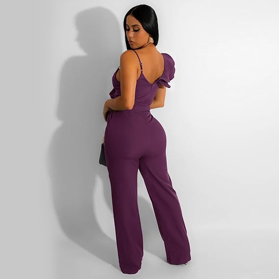 V-Neck Sleeveless Ruffle Backless Wide Leg Jumpsuit