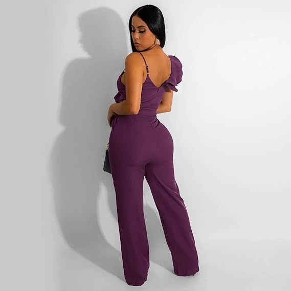 V-Neck Sleeveless Ruffle Backless Wide Leg Jumpsuit