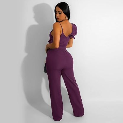 V-Neck Sleeveless Ruffle Backless Wide Leg Jumpsuit