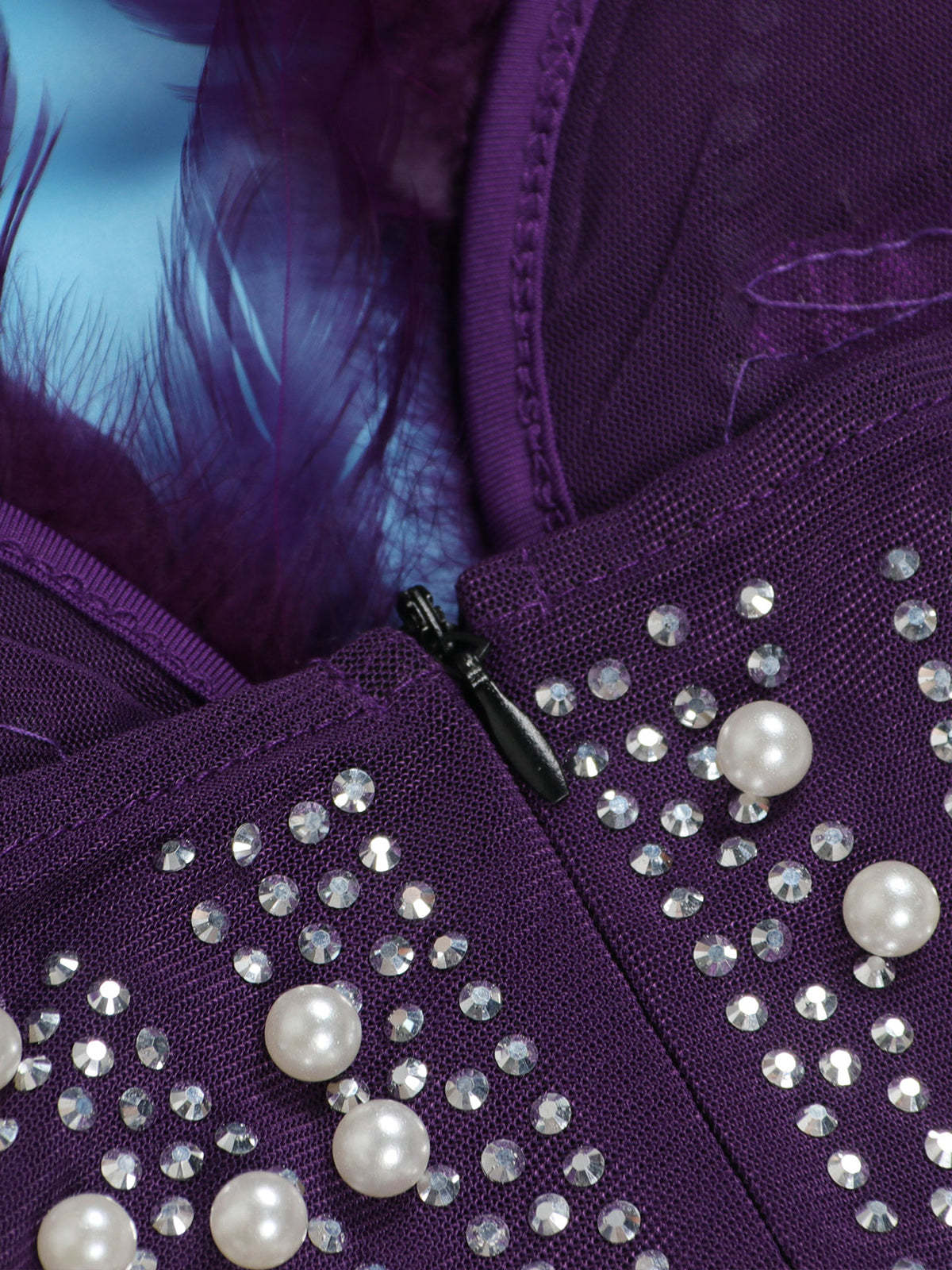 Feather Rhinestone Strapless Mini Dress