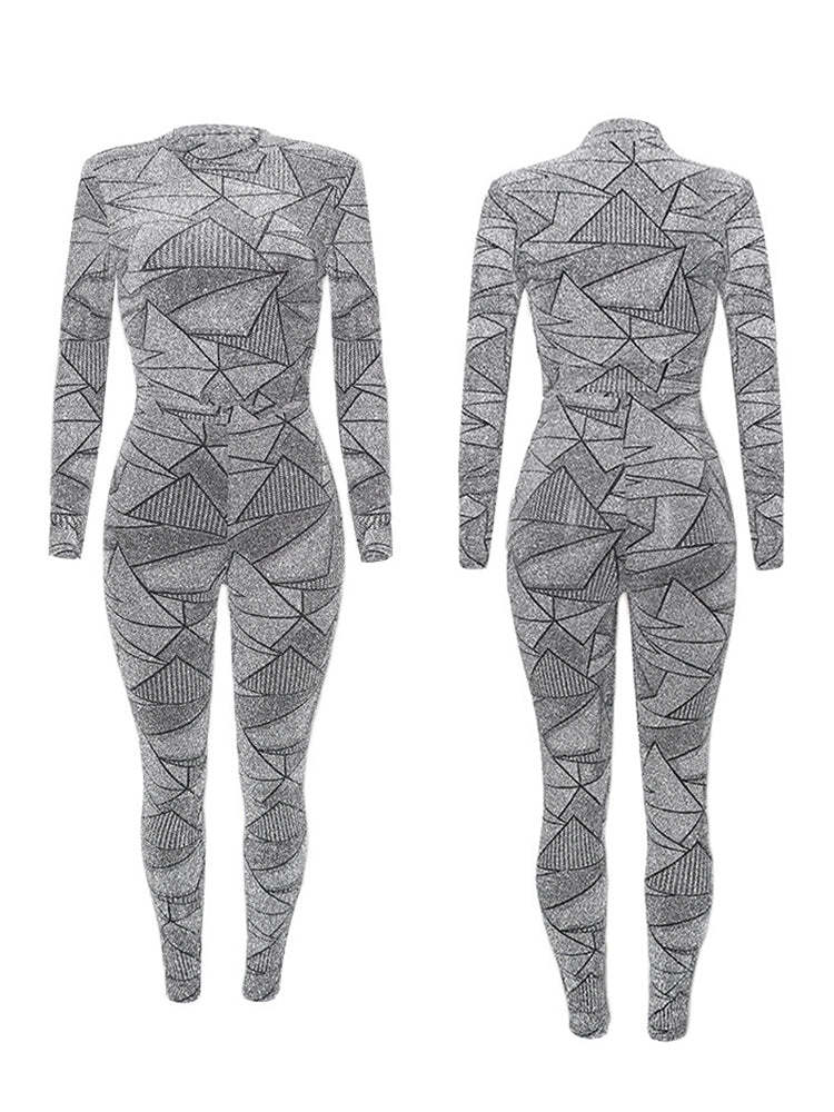Two Piece Geometric Print Pant Suit