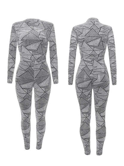 Two Piece Geometric Print Pant Suit