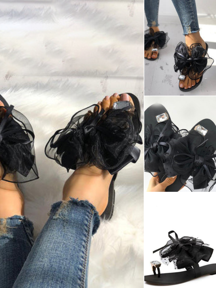 Bow Rhinestone Flat Slipper