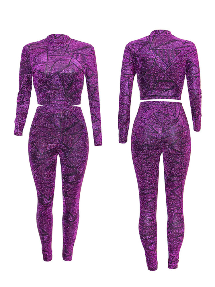Two Piece Geometric Print Pant Suit