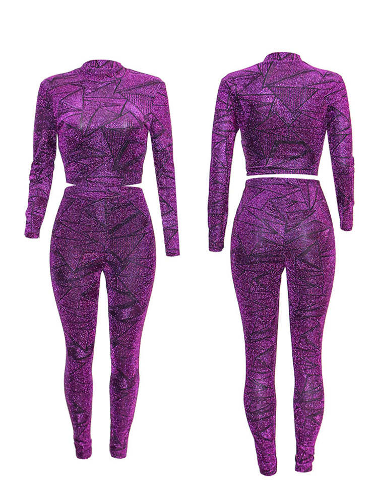 Two Piece Geometric Print Pant Suit