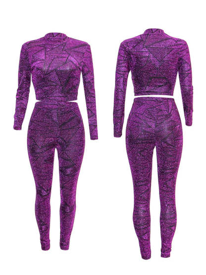 Two Piece Geometric Print Pant Suit