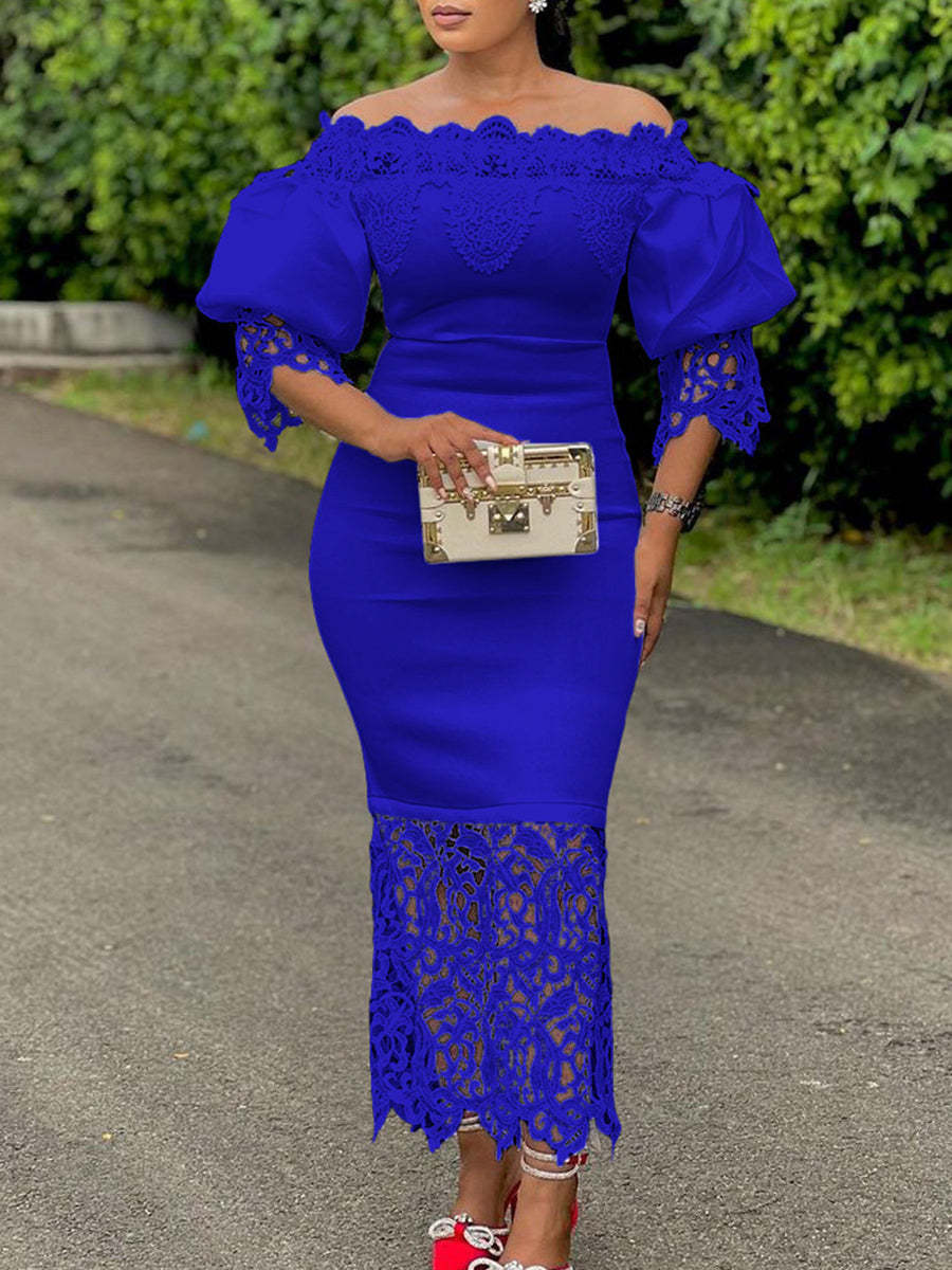 Plus Size Off Shoulder Lace Patchwork Dress