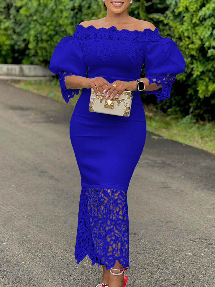 Plus Size Off Shoulder Lace Patchwork Dress