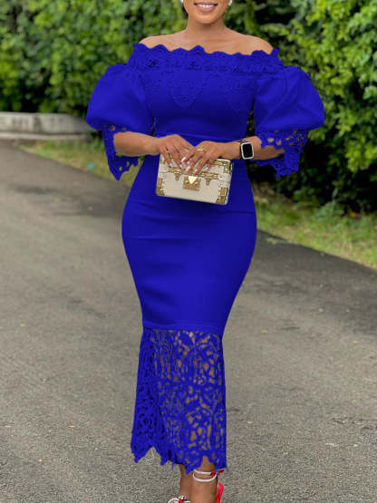 Plus Size Off Shoulder Lace Patchwork Dress