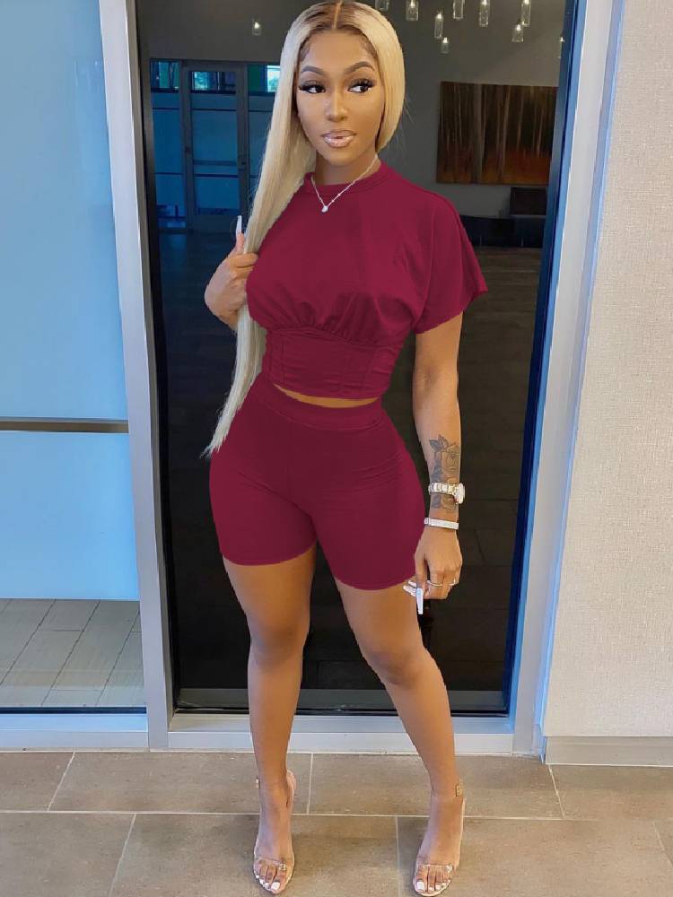 Two Piece Short Sleeves Crop Top Shorts