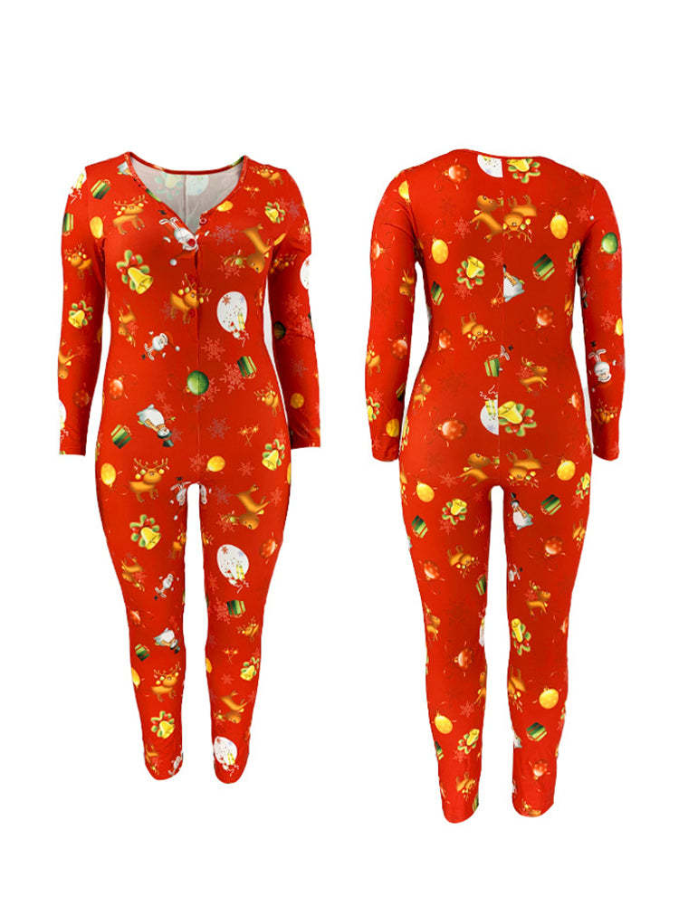 Christmas Print Long Sleeve Jumpsuit