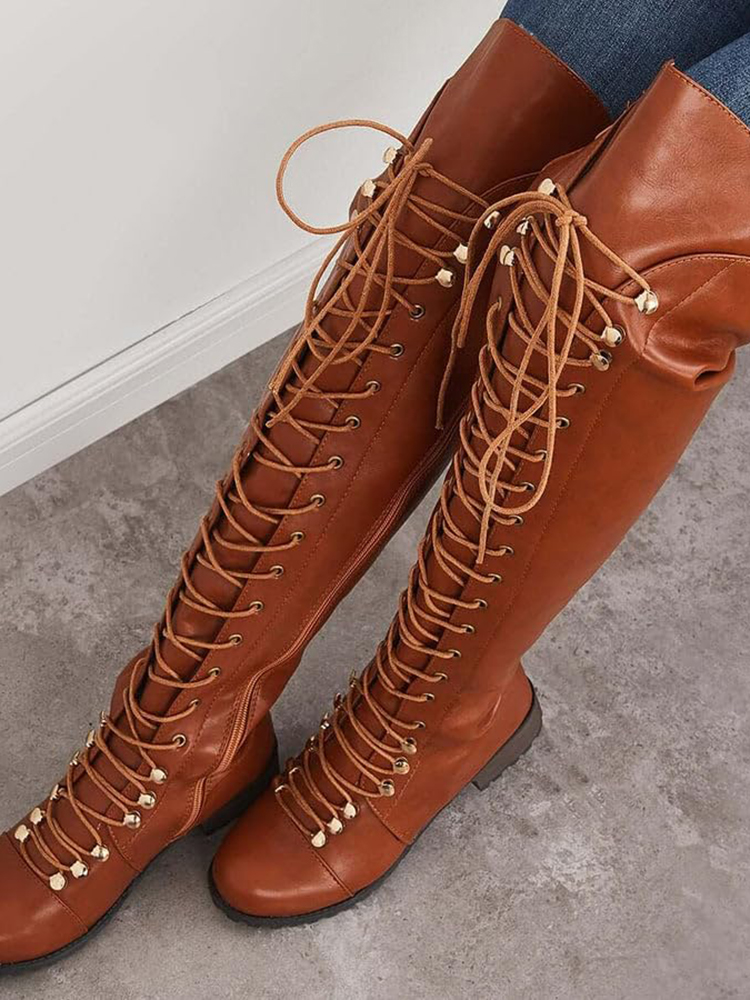 Lace-Up Over-the-Knee Riding Boots