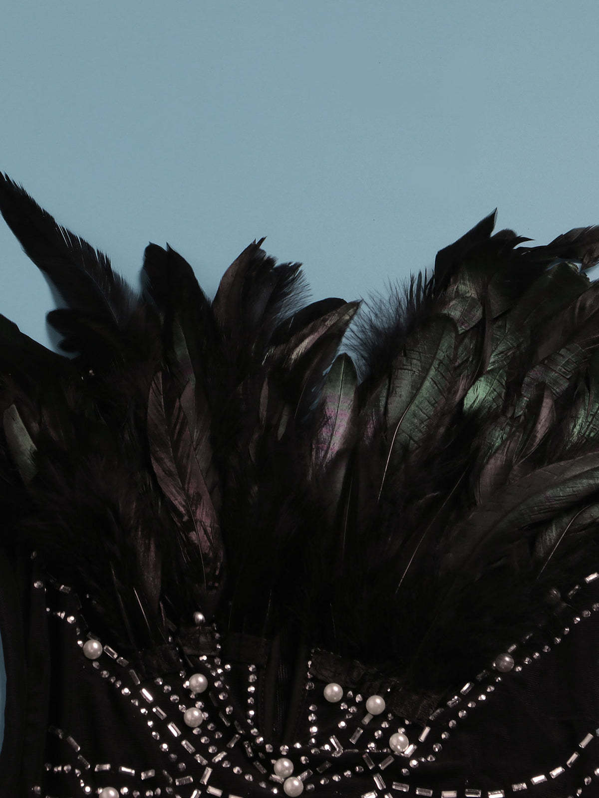 Feather Rhinestone Strapless Mini Dress