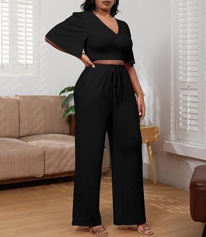 Two Piece Crop Top Drawstring Long Pants