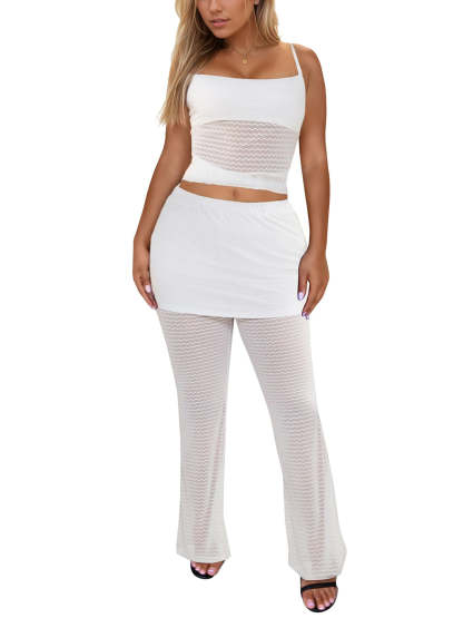Two Piece Mesh Lace Tube Top Pants Sets