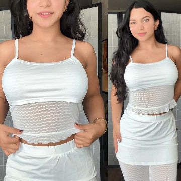 Two Piece Mesh Lace Tube Top Pants Sets